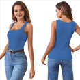 thumbnail image 3 of Camiseta Sin Mangas de Punto Acanalado Informal con Cuello Cuadrado de Verano para Mujer, Azul, Talla S, 3 of 6