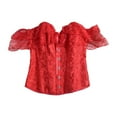 thumbnail image 3 of Feancey Lace Off The Shoulder Corset Tops for Women Sheer Sleeves Bustiers Tie-Up Back Waist Cincher Halloween Costume Shaperwear Top Red S, 3 of 10
