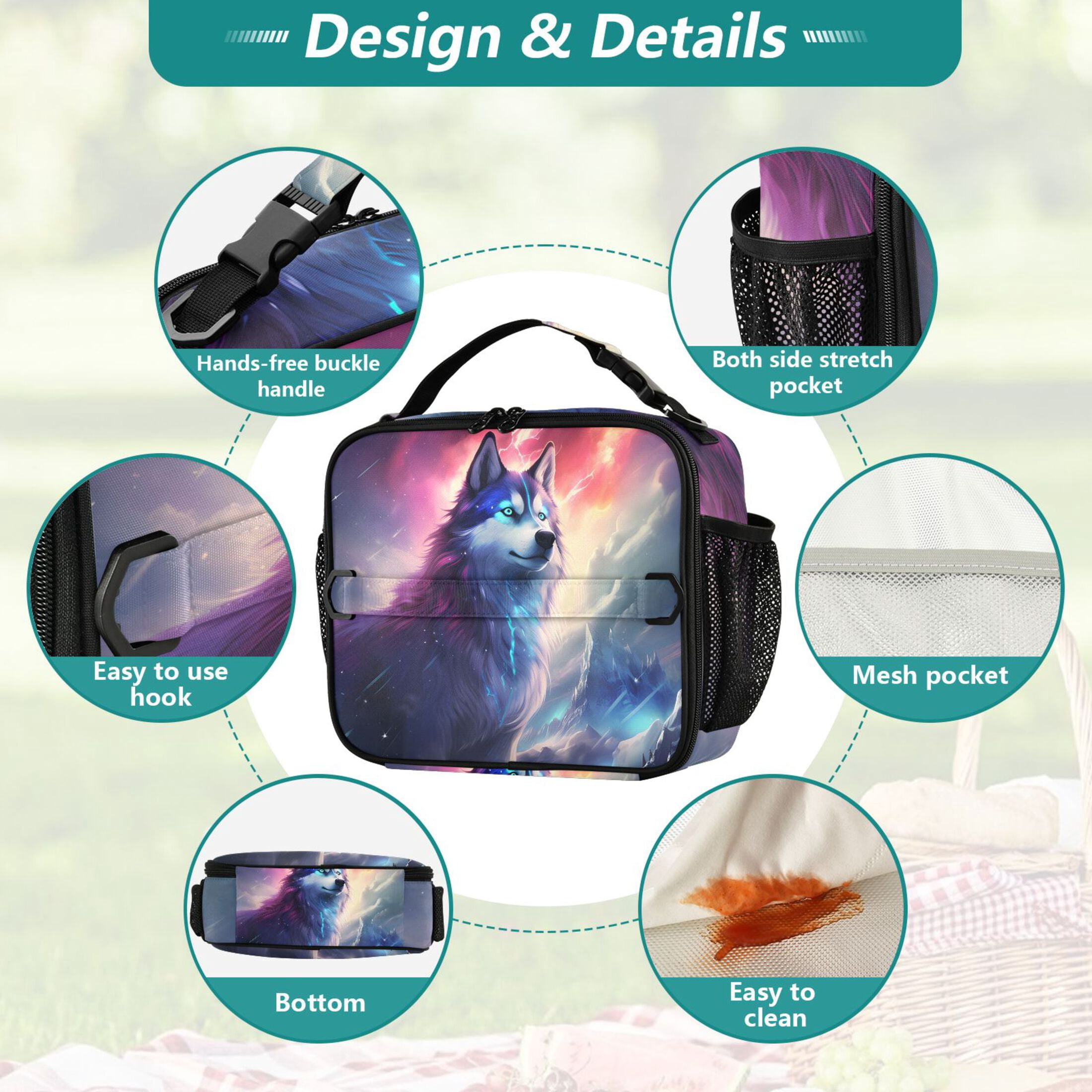 ALAZA Dog Starry Night Lunch Box Insulated Lunch Bag Cooler Tote with Shoulder Strap