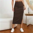 thumbnail image 2 of Mohiass Pencil Midi Skirt for Women 2025 Fall Casual High Waist Ruched Ribbed Knit Stretchy Bodycon Skirt with Slit Coffee L, 2 of 5