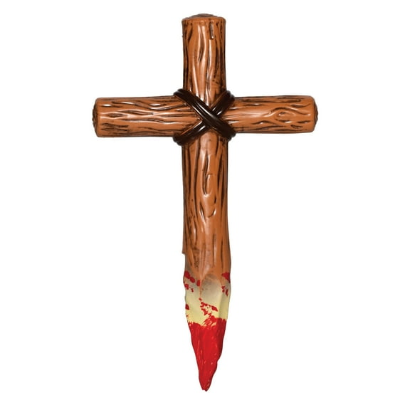UNDERWRAPS Plastic Wooden Cross Stake with Fake Blood - Halloween Costume Prop, Vampire Slayer Costume Prop, Halloween Decoration, Faux Blood Cross Prop