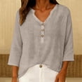 thumbnail image 4 of IMENGL Long Sleeve Shirts for Women Soft Linen Summer Plus Size 3/4 V Neck Button Blouses Loose Clothes T-Shirt Casual Women's Basic Tee Long Sleeve Tops,Brown, 4 of 7