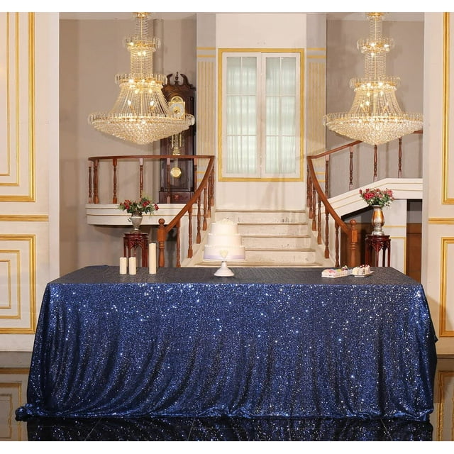 GFDYREE Sequin Tablecloth, Wedding, Table Topper, Rectangular, 90"x132", Navy Blue