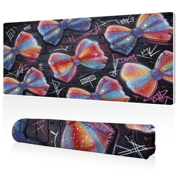 LIVEKEY XXL Mouse Pad 80x40cm Non Slip Stitched Edges Durable Easy Clean Large Desk Mat Colorful Galaxy Bow Graffiti Design for Gaming Office Desk