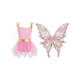 thumbnail image 4 of Hansber Kids Girls Sleeveless Camisole Leotard Tutu Dress with Fairy Wings 2-Piece Fairytale Princess Outfits Set Pink 4, 4 of 6