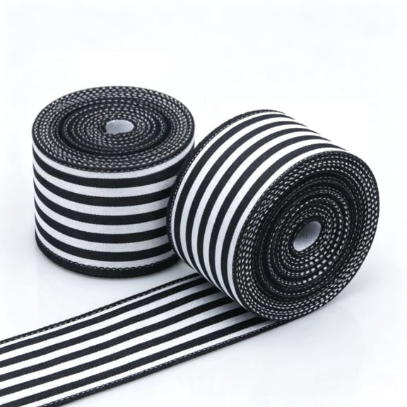 Black and White Striped Ribbon Polyester for Christmas, Birthday Parties 11 Yard