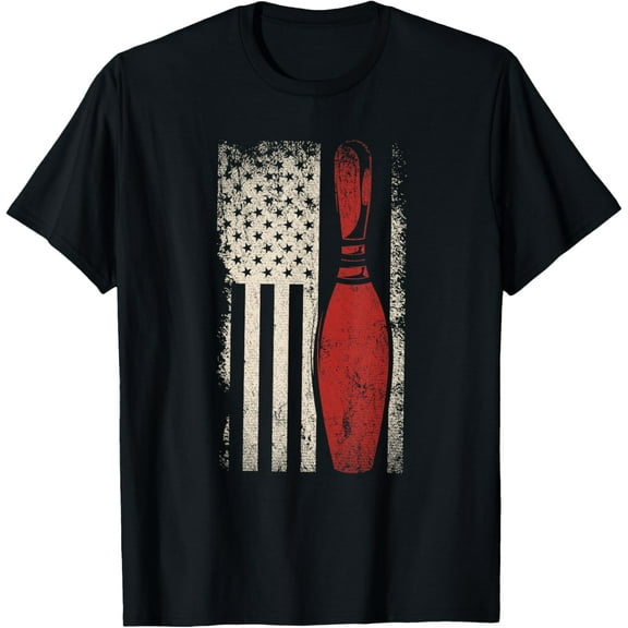 USA Flag Patriotic American Bowler Gift Bowling Pins Bowling T-Shirt100% cotton short-sleeved shirt for both men and women