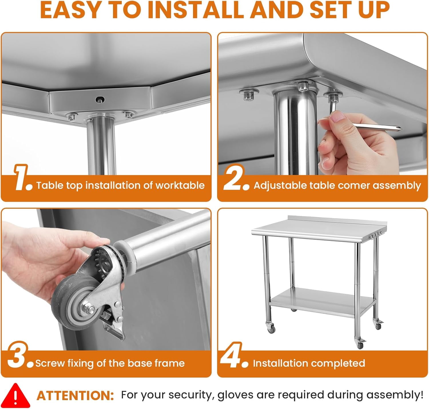 Kselythan Stainless Steel Table,Heavy Duty 2 Tier Worktable with Casters Backsplash Food Preparation Stainless Steel Table,Metal Prep Table for Kitchen Restaurant Commercial Workstation