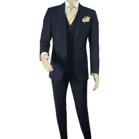 Men Suit BERLUSCONI Turkey 100% Italian Wool Super 180's Vested #Ber17 Navy Blue
