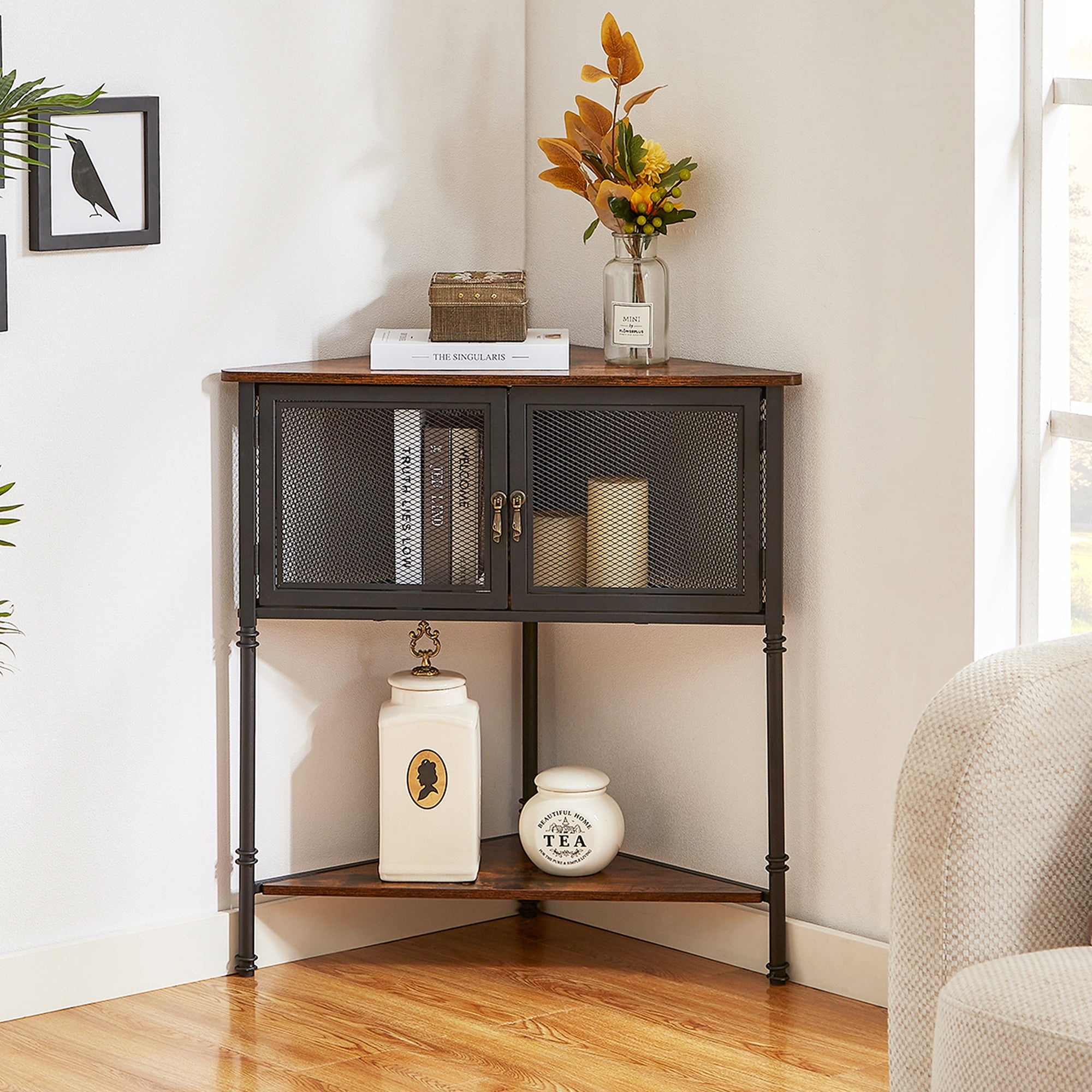 VECELO Corner Storage with Double Door and Storage Shelf, Free