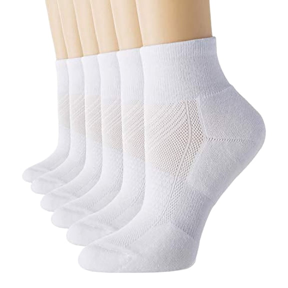 CelerSport 6 Pack Women's Ankle Socks with Cushion, Sport Athletic Running Socks, 6 Pair White, Medium