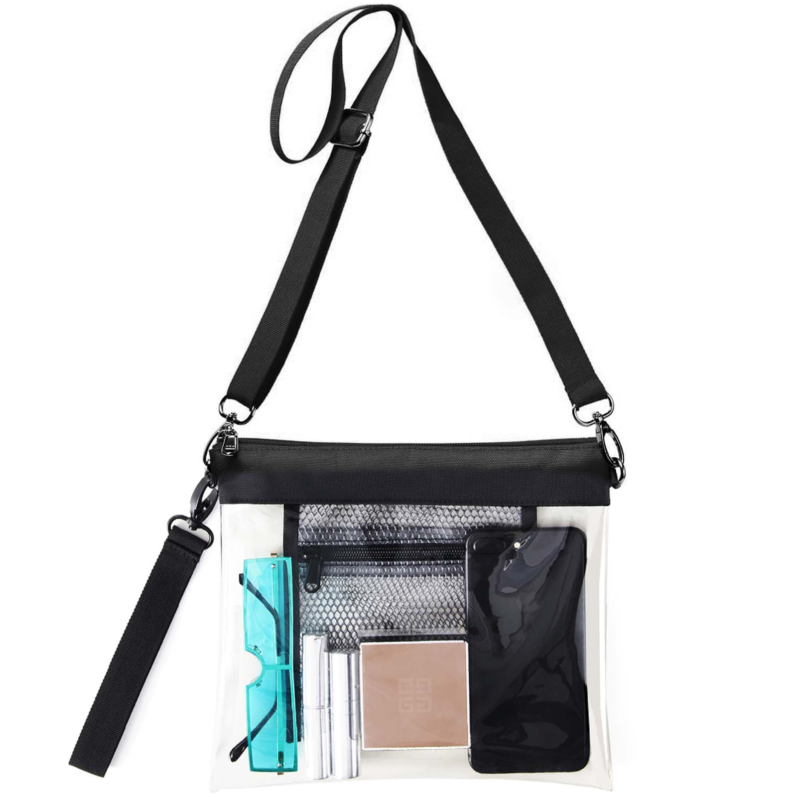 4 Pieces Clear Crossbody Purse Bag with Inner Pocket Clear Purse Bag Stadium Approved Adjustable Crossbody Handbags Transparent Tote Bag for Men Women Games Travel Concerts Sports Events 