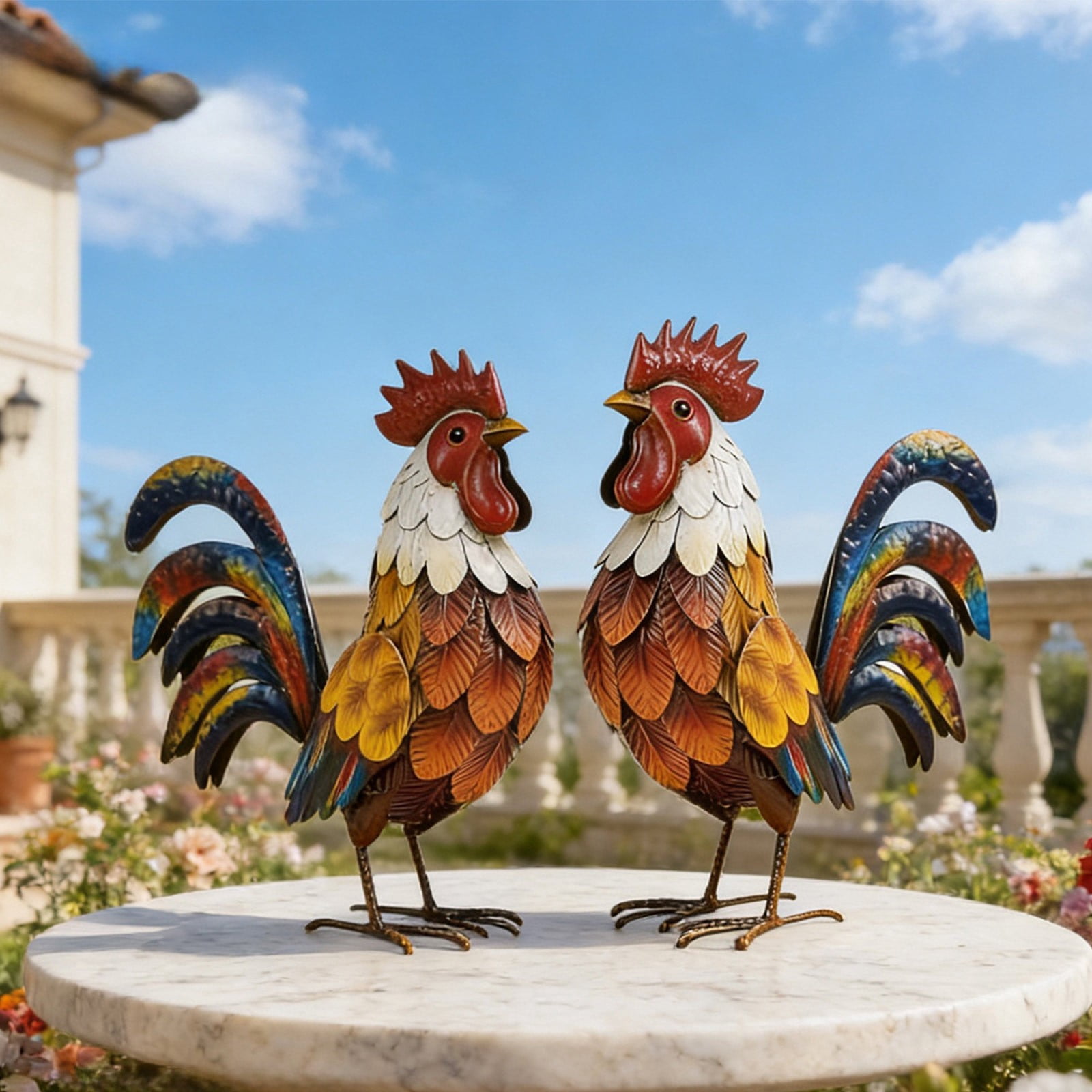 Pxyqht Iron Stereoscopic Rooster Ornament Outdoor Garden Courtyard Decoration Simulation Metal Yard Art Farmhouse Statue 10x13in