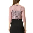 thumbnail image 3 of INSPIRE CHIC Women's Cardigan Open Front 3/4 Sleeve Sheer Floral Lace Cropped Shrug Top S Grey Pink, 3 of 6