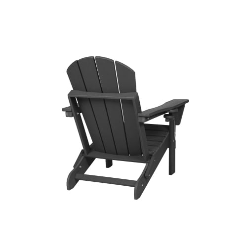 Auto Beyond Folding Adirondack Chair with Dual Cup Holders - HDPE All-Weather Outdoor Chairs, Wood-Like Patio Chair for Backyard, Camping, Pool & Fire Pit, Grey