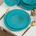 thumbnail image 3 of Rustic Beaded Melamine Dinnerware Sets, 12 Piece Plates and Bowls Sets, Durable and Chip Resistant Hard Plastic Farmhouse Dishes Set, Service for 4(Turquoise), 3 of 16