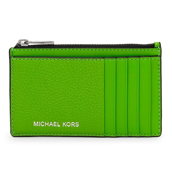 Michael Kors Cooper Slim Pebbled Leather Zip Card Case (Jungle Green)