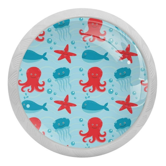 4PCS Round Jellyfish Cabinet Fluorescence Knob Glowing in the Dark Furniture Drawer Pulls Handle with Screws