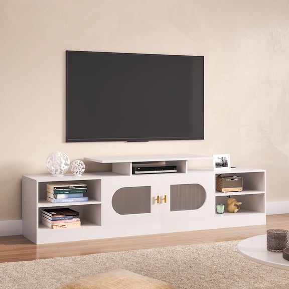 Hironpal White TV Stand for 55 65 70 75 78 85 inch TV, Entertainment Center with LED Light and Storage Cabinet High Gloss Media TV Console Shelf for Wall for Living Room Bedroom