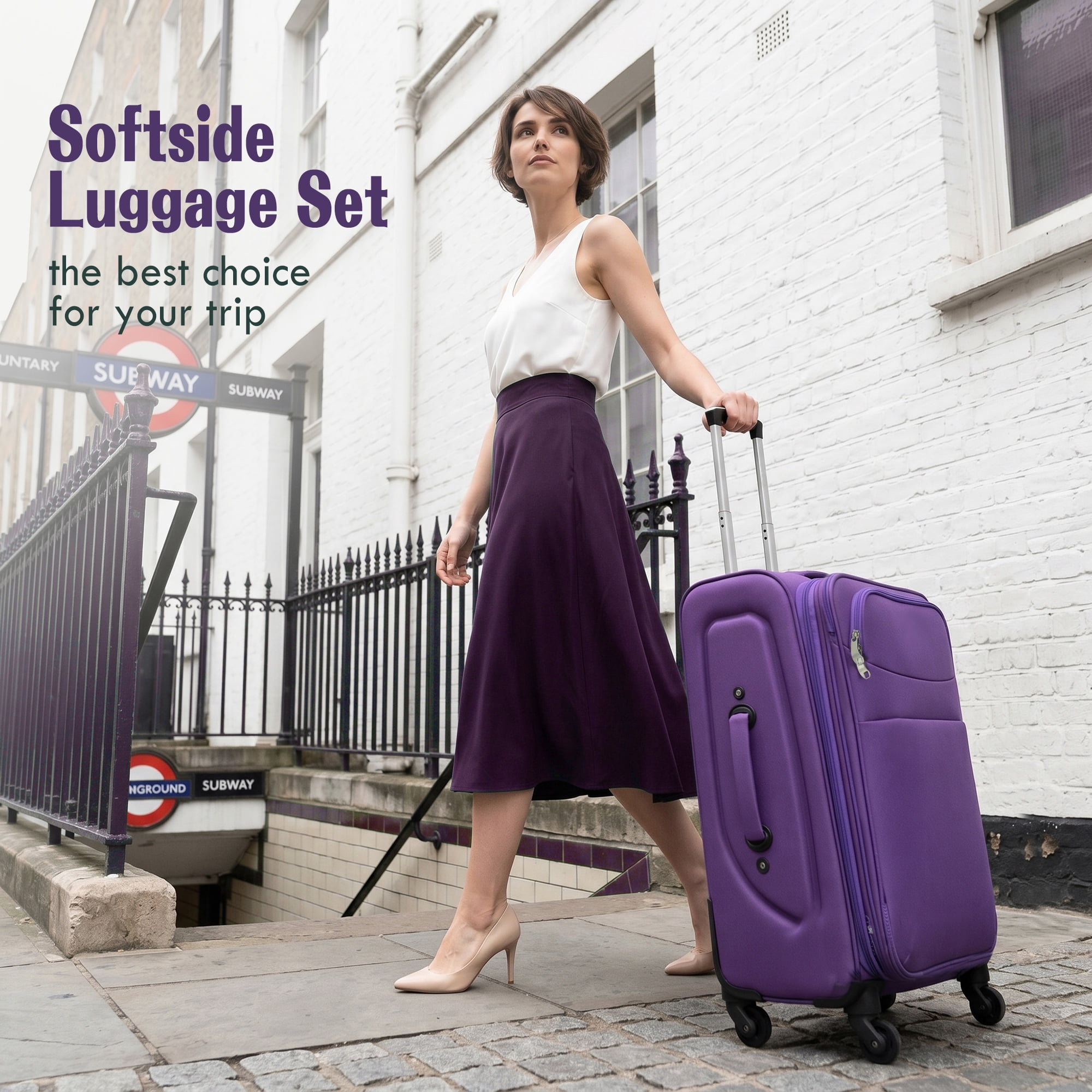 Euroco 4 Piece Softside Luggage Set, Expandable Suitcase Set with TSA Lock and Spinner Wheels, Lightweight Durable Suitcase for Men Women Travel(18"/22"/26"/30") ,Purple