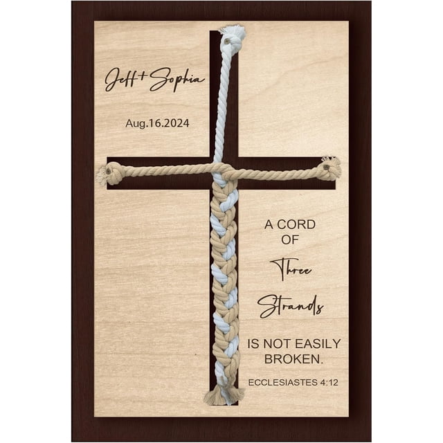 Letrero de unidad de boda con cordón de tres hilos, letrero de ceremonia de boda con cordón de tres hilos con nombre personalizado, letrero de cruz de unidad con cuerda, marco de madera, ideas de unid