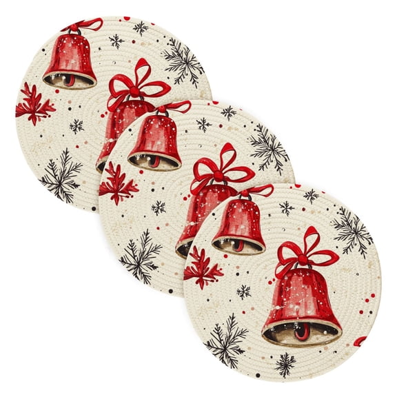 BZSMCE Mats for Pots,Pans Place Christmas Red Bell and Snowflake Simple Style Pattern Pot Mats
