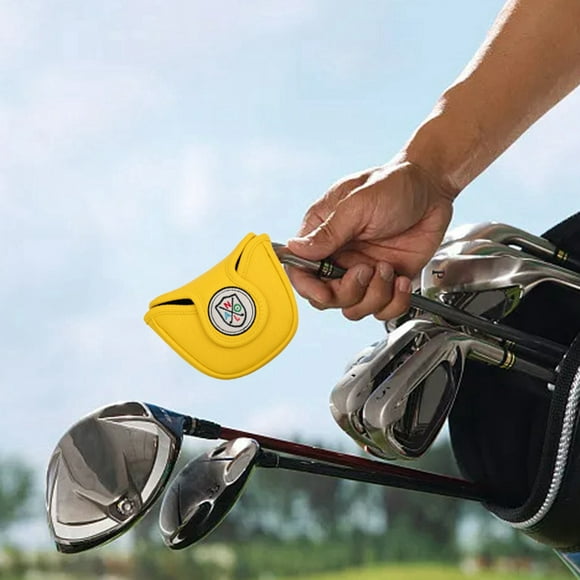 Riforla Club Putter Cover Bright Yellow Pu Heavy Embroidery Half Round Shape Club Head Cap Yellow