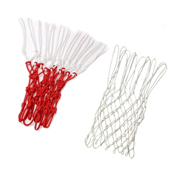 2 PCS Nylon Basketball Nets Replacement, Heavy Duty All-Weather Net with 12 , Regular Size, White and Red