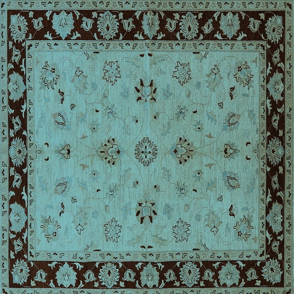 Ahgly Company Indoor Square Oriental Light Blue Traditional Area Rugs, 5' Square
