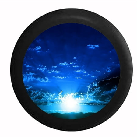 Jeep Spare Tire Cover - Blue Sky and Clouds Sunrise Sunset Beaming Light Jeep RV Camper Spare Tire Cover Black 27.5 in