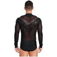 thumbnail image 2 of Hansber Men's Latin Dance Shirt Sheer Mesh Patchwork Fringe Bodysuit Modern Dance Shirt Clubwear Black XXL, 2 of 7