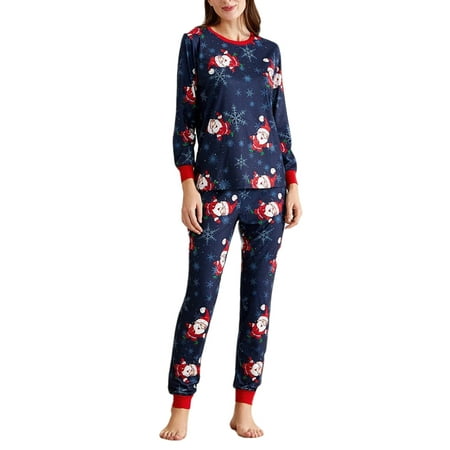 

Carolilly Women’s Christmas Print Pajamas Casual Long-sleeve Top and Elastic Trousers Home Clothes