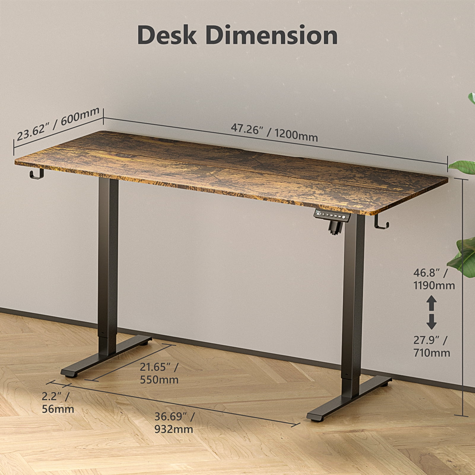 VVENACE Electric Standing Desk, Office Desk, Computer Desk, 48 inch 4 Memory Height Ergonomic Sit Stand up Desk, Height Adjustable Desk, Brown, 2 Split Boards