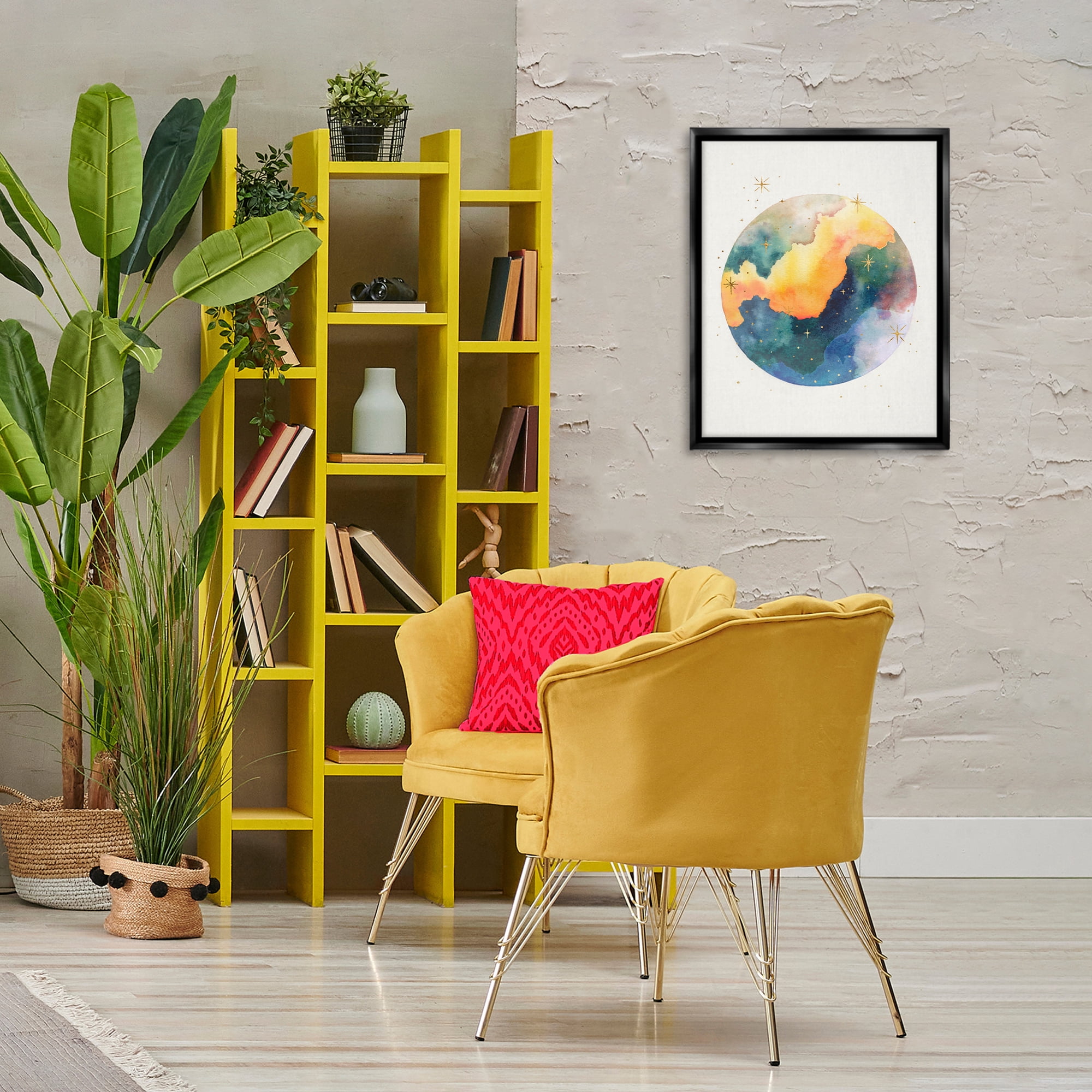 Stupell Industries Nebula & Stars Watercolor STEM Painting Black Floater Framed Canvas Art Print Wall Art, 17 x 21