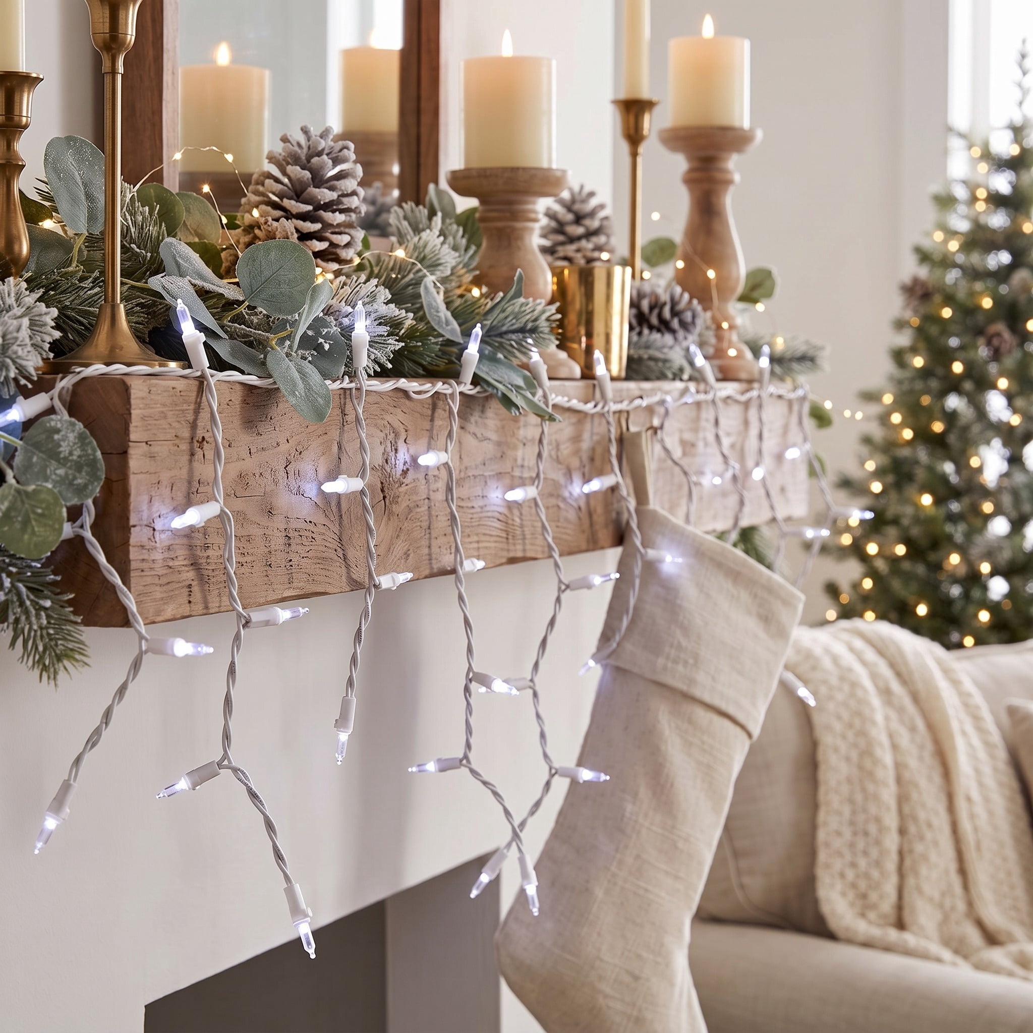 Indoor/Outdoor 300-Count LED Christmas Icicle Lights, Cool White, White Wire, 18', by Holiday Time