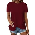 thumbnail image 4 of Ofertas Del Dia de Hoy Relampago QATAINLAV Women's Summer Casual Eyelet Flowy Tee Shirt Loose Fit Tiered Lace Short Sleeve Shirts Blouse Loose Fit Crewneck Beach Tops Wine S, 4 of 8