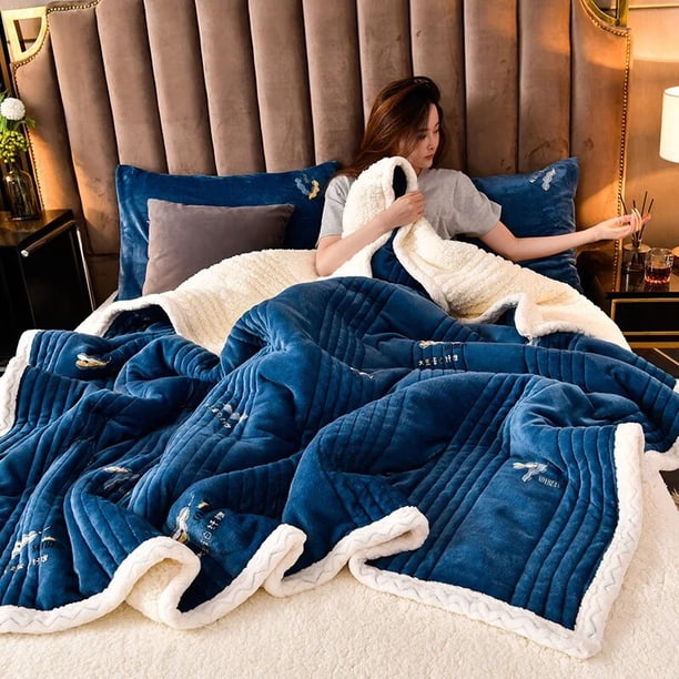 Manta cálida suave y esponjosa de lana de cordero gruesa para cama, mantas cálidas de terciopelo de leche, manta cómoda para sofá, Otoño e Invierno