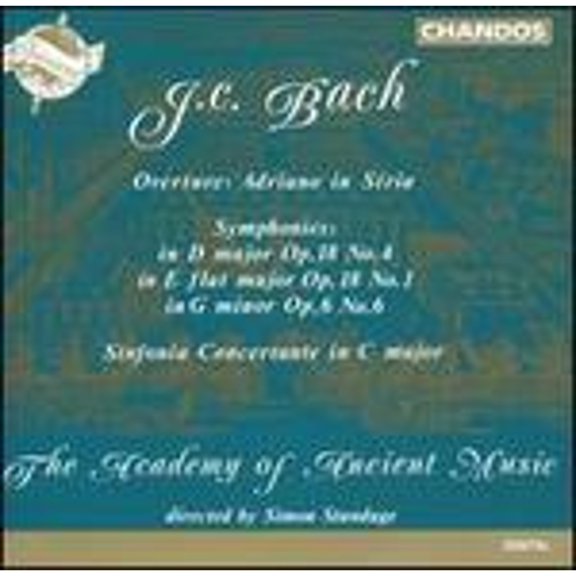 Pre-Owned J.C. Bach: Overture, Adriano in Siria; Symphonies; Sinfonia Concertante in C major (CD 0095115054024) by Academy of Ancient Music, David Watkin (cello), Frank de Bruine (oboe), Rachel Brown (flute), S