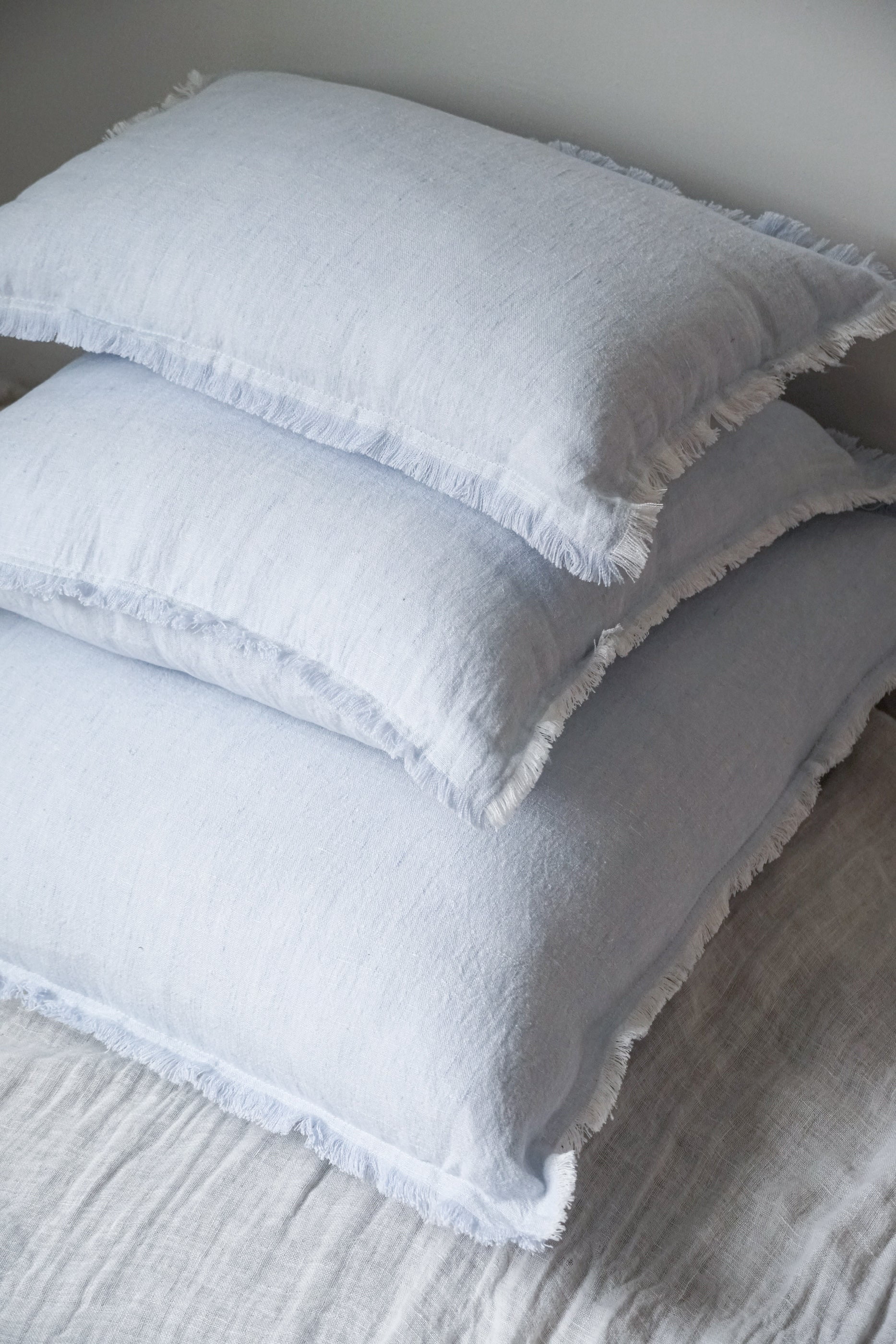Sky Blue Fringe Soft Linen Pillow 26x26 Pillow Cover Only