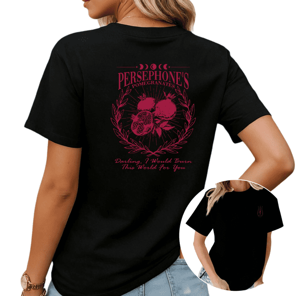 Dark Romantic Persephone Pomegranate Graphic Tees Womans T shirt Shirts Black White S-5XL Tops