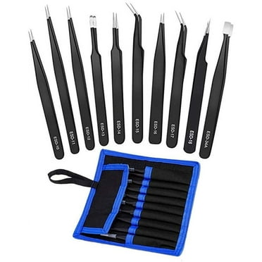 SJPACK  Tweezers Precision Set 10pcs ESD Set Anti Static Stainless Steel Magnetic Set Storage Bag Craft Electronics Repair Jewelry repair