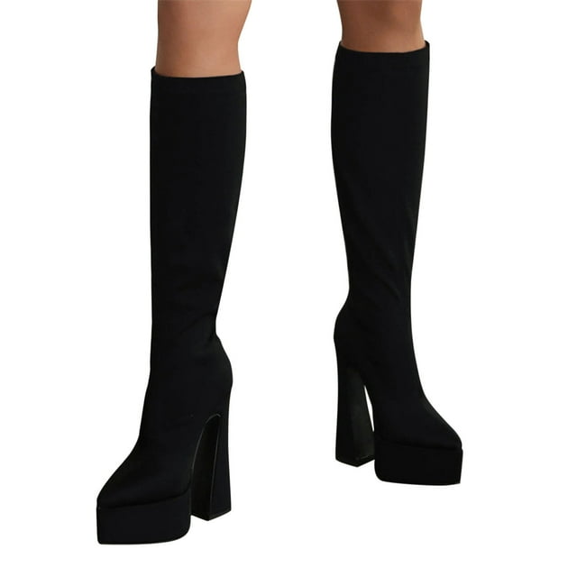 Cameland Bottes pour Femmes Automne/hiver à Talon Épais Pointu en Suède à Manches Mi-Longues