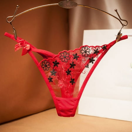 GZWYHT Thongs for Women Clearance Seamless Thongs Women Floral Embroidery Mesh Sheer Panties Underwear Lingerie Briefs Thongs Crotchless Underwear Panties for Women No Show Underwear Red One Size