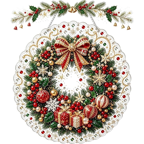 DIY Christmas Pearl Diamond Painting Art Kit with Frame, Christmas Ornaments for Adults, Relaxing & Beginner-Friendly Pearl Diamond Painting Hanging Kit for Home Wall Decor