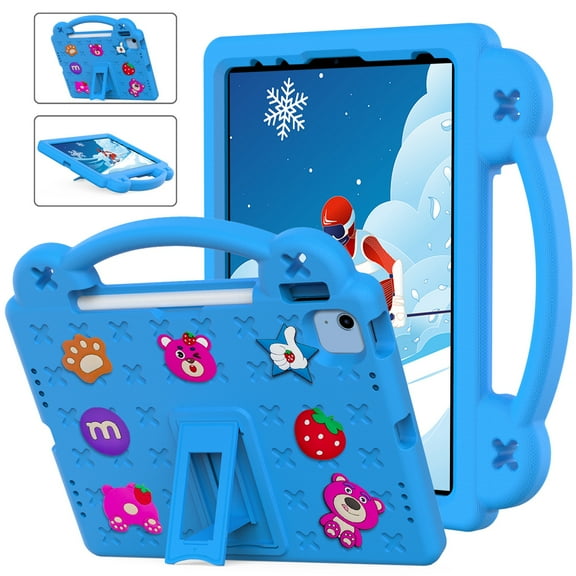 Dteck iPad 10th Generation Kids Case, DIY Cute Cartoon Toys for Kids Child Proof Shockproof Shell with Handle Stand Pencil Holder for 10.9 Inch iPad 10th Gen,Blue
