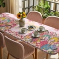 thumbnail image 3 of Light Pink Spring Easter Table Cloths for 8 Foot Rectangle Tables, Bunny Eggs Floral Botanical Patio Waterproof Elastic Fitted Tablecloths, Washable Rectangular Table Cover for Camping, 3 of 8