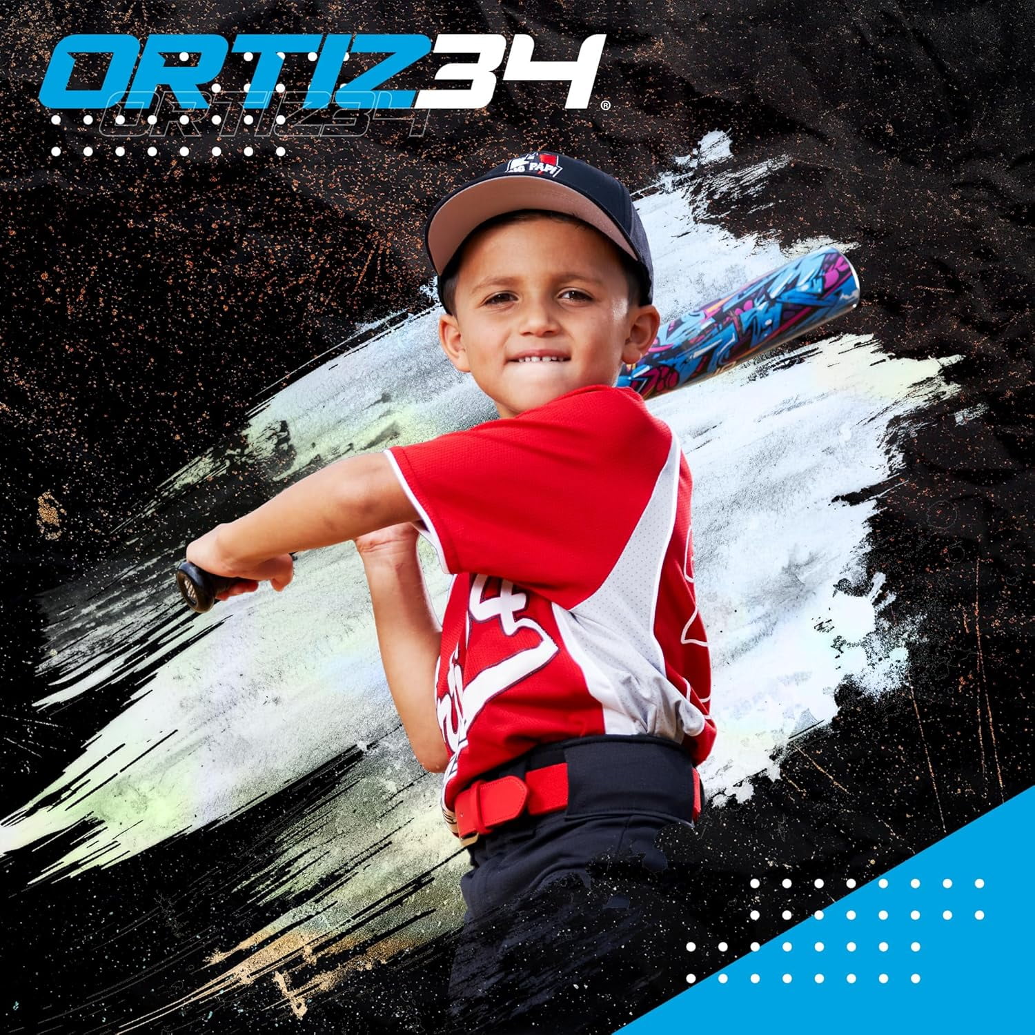 Ortiz34 Youth T-Ball Set, 25" Aluminum Bat (-10 Drop), Foam Core T-Ball, 9" Lightweight Glove, Graffiti Print