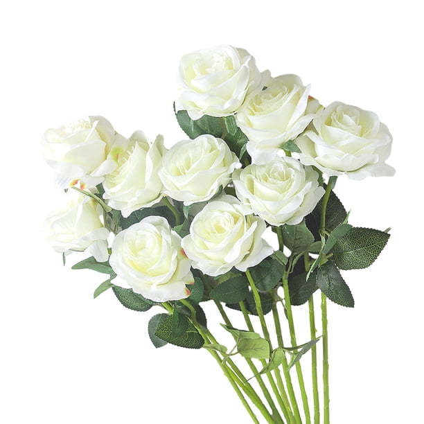 Yuarrent 10pcs plants rose artificial flower single decoration plants home in rose vase carefully decoration rose, home Decoración blanco