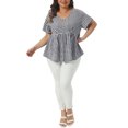 thumbnail image 2 of Agnes Orinda Women's Plus Size Gingham Tops Plaid Peplum Button Decor V Neck Short Sleeve Casual Babydoll Blouse 3X Black, 2 of 6