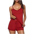 thumbnail image 2 of YHAJDS 2 Piece Outfits Set for Women Sleeveless V Neck Solid Tank Top Elastic Waist Shorts Casual Suit, 2 of 3